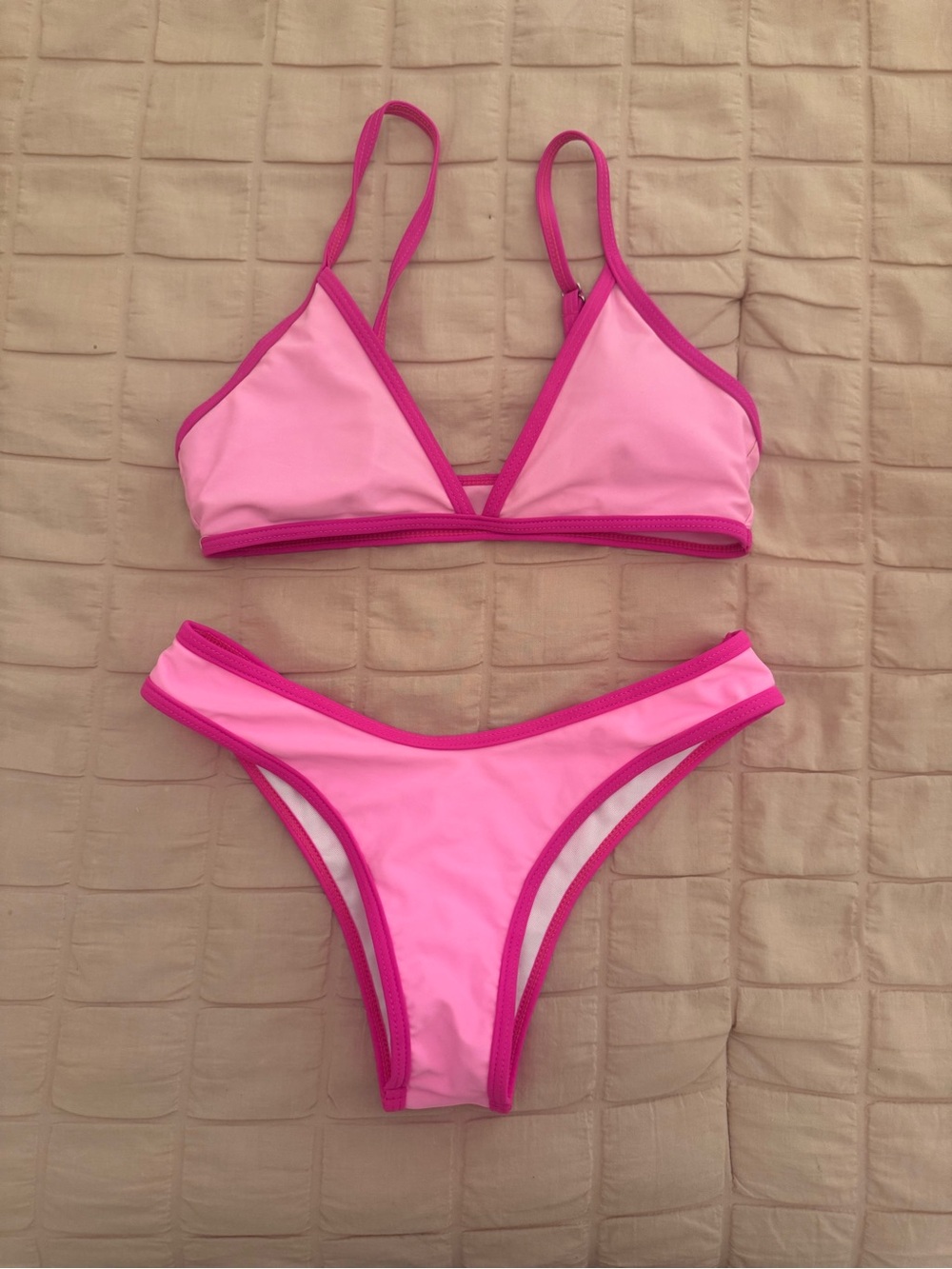 Pink Two-Tone Triangle Bikini Set